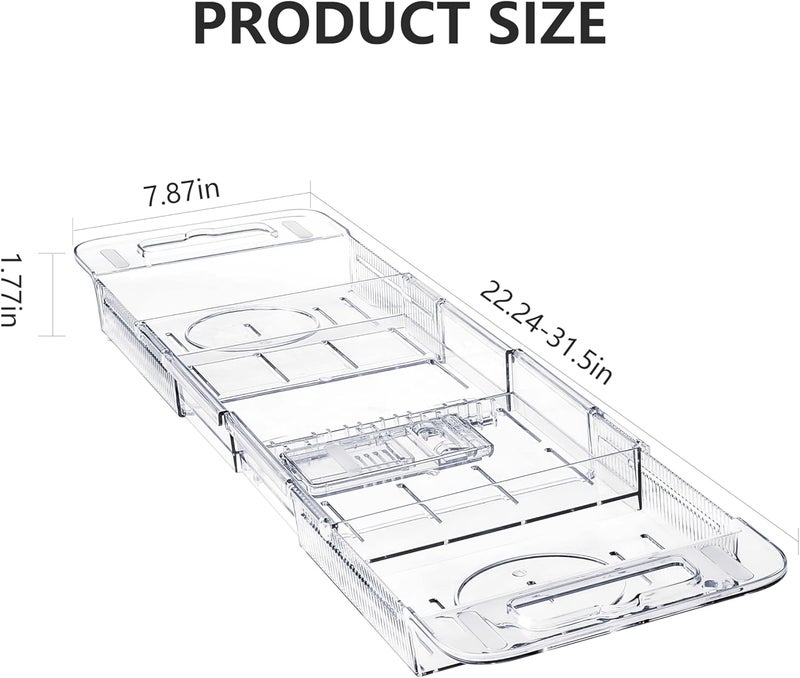 BERGFBV Expandable Bathtub Tray (22-31") - Transparent Bath Caddy with Non-Slip Pads, Adjustable Spa Table for Wine, Books & Phone, Perfect Housewarming for Women - Image 2